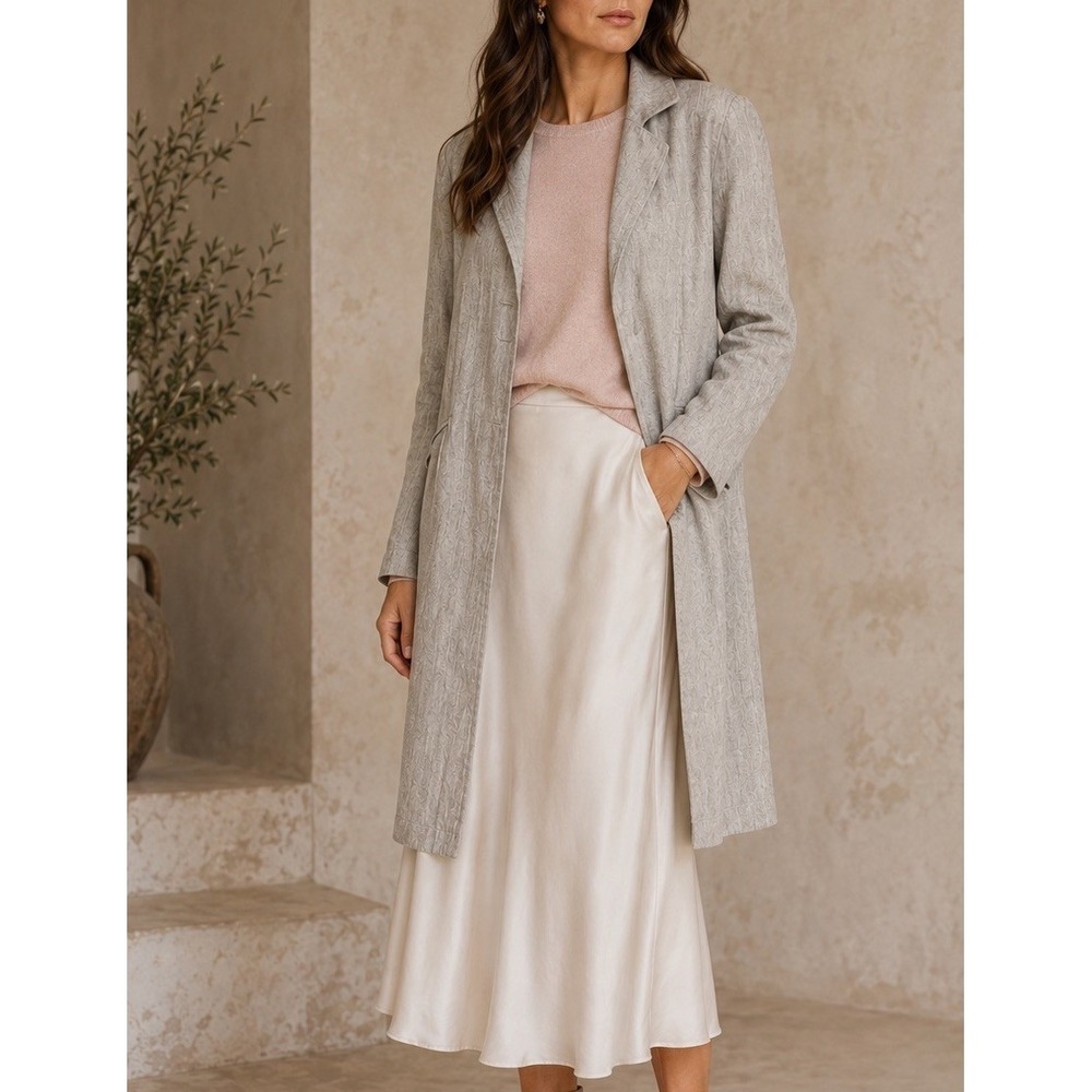 Peruvian Connection Swirling Stone Artisanal Luxury 100% Linen Duster Coat Sz 14